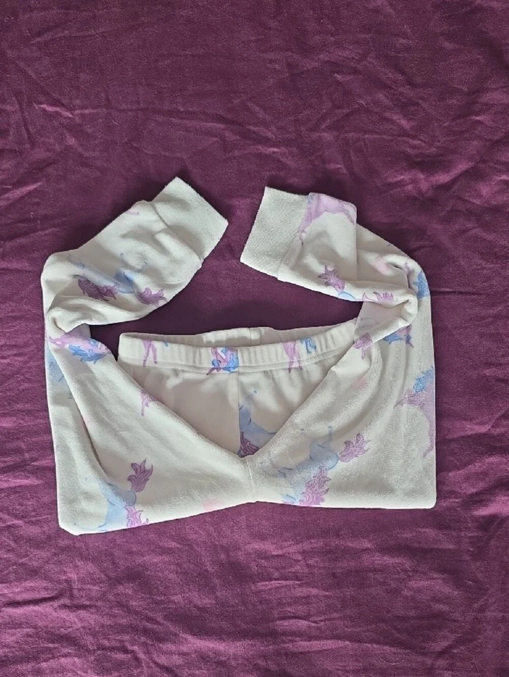 NWOT Girls White Unicorn Print Pajama Set - Fleece Lined Long Sleeve Top & Pants